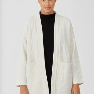 Eileen Fisher White Organic Cotton Channels High Collar Jacket Sz M